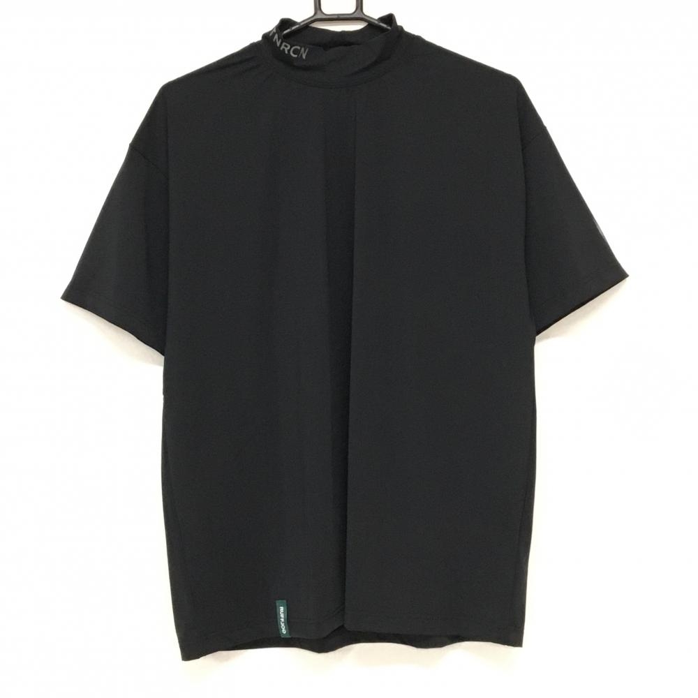 【超美品】タインダブルプッシュ×ラフロッグ 半袖ハイネックシャツ 黒 裾ロゴプリント メンズ M ゴルフウェア TAIN DOUBLE PUSH