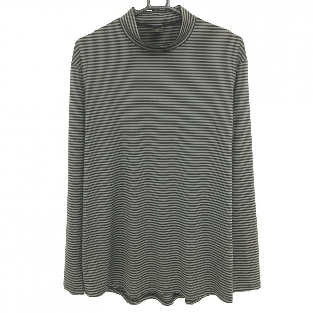 【超美品】キスマークゴルフ 長袖ハイネックシャツ クリームイエロー×白 ボーダー メンズ LL ゴルフウェア Kissmark GOLF