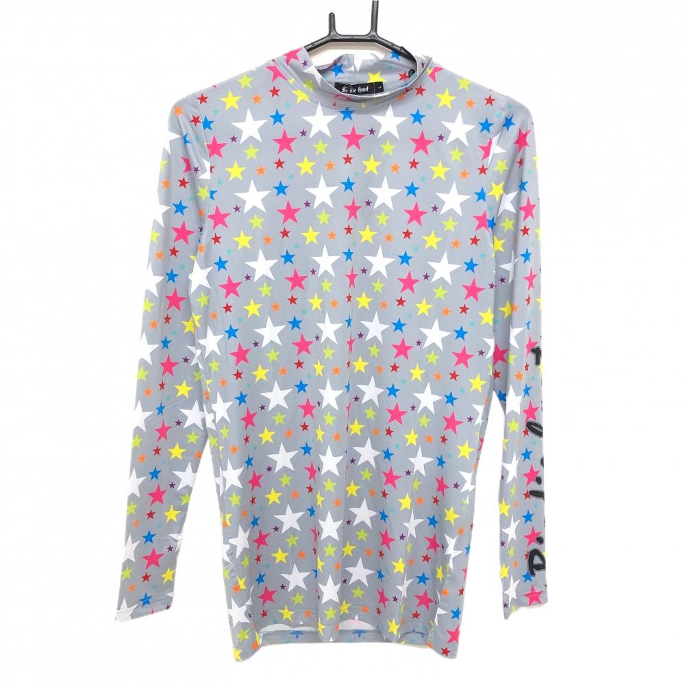 【新品】バーディーハント 長袖ハイネックシャツ グレー×マルチカラー 星柄 インナーシャツ  メンズ L ゴルフウェア Birdie hunt