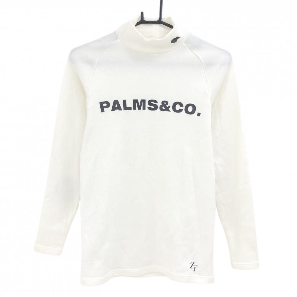 【美品】パームスアンドコー 長袖ハイネックシャツ 白 ロゴ黒 裏起毛  メンズ M ゴルフウェア PALMS＆CO.