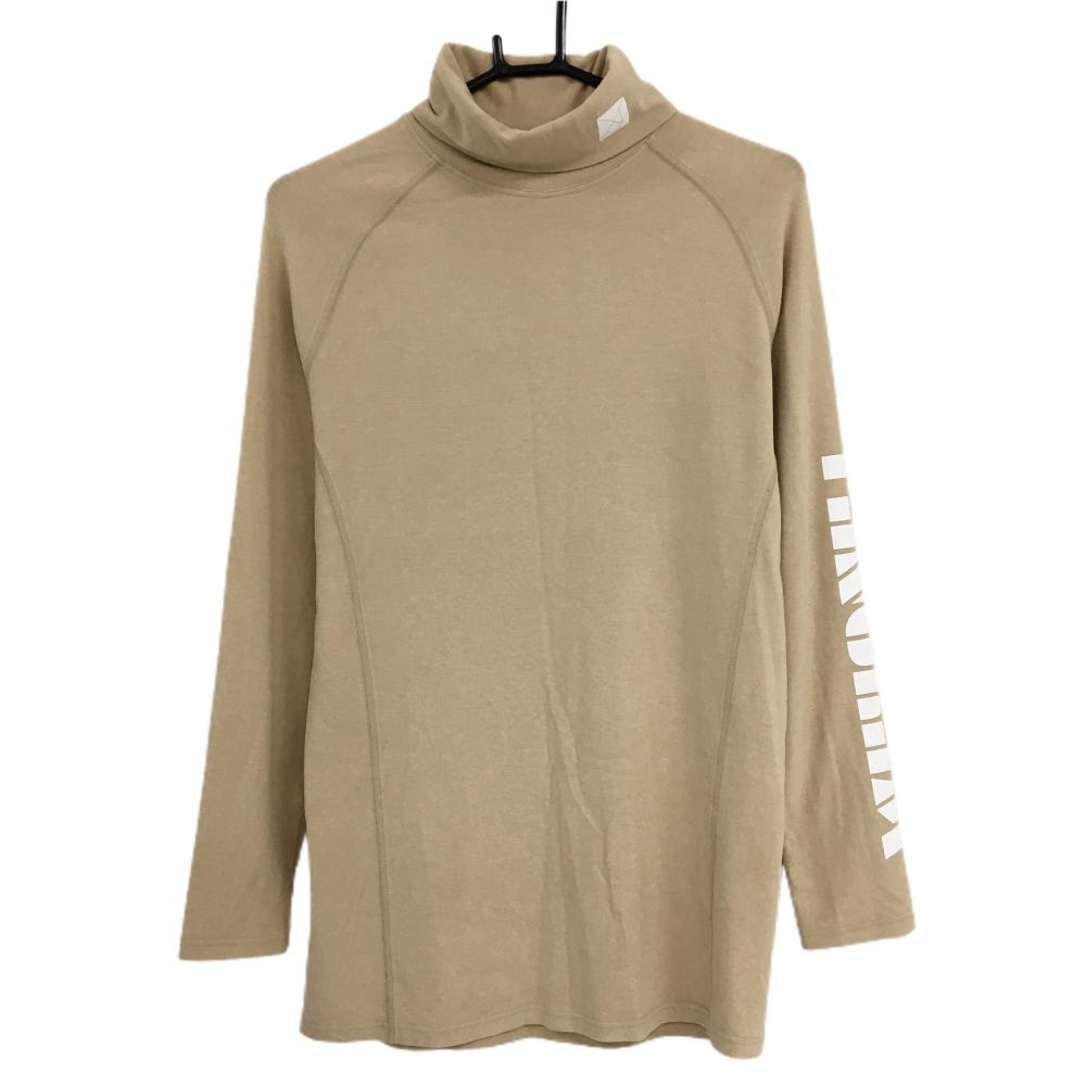 【美品】タングラム 長袖ハイネックシャツ ベージュ×白 表微起毛 袖ロゴ  メンズ  ゴルフウェア TANGRAM