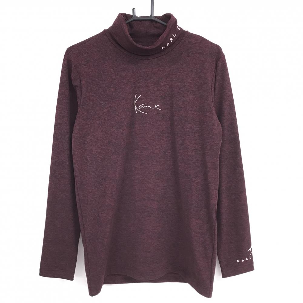 【超美品】カールカナイゴルフ 長袖ハイネックシャツ 杢ボルドー ロゴ刺しゅう 裏起毛  メンズ M ゴルフウェア KarlKani