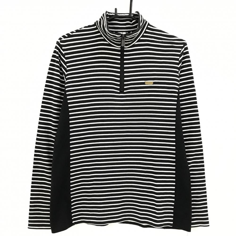 ロックデュード 長袖ハイネックシャツ 黒×白 ボーダー ハーフジップ 胸ロゴ メンズ 03 ゴルフウェア ROCK DUDE