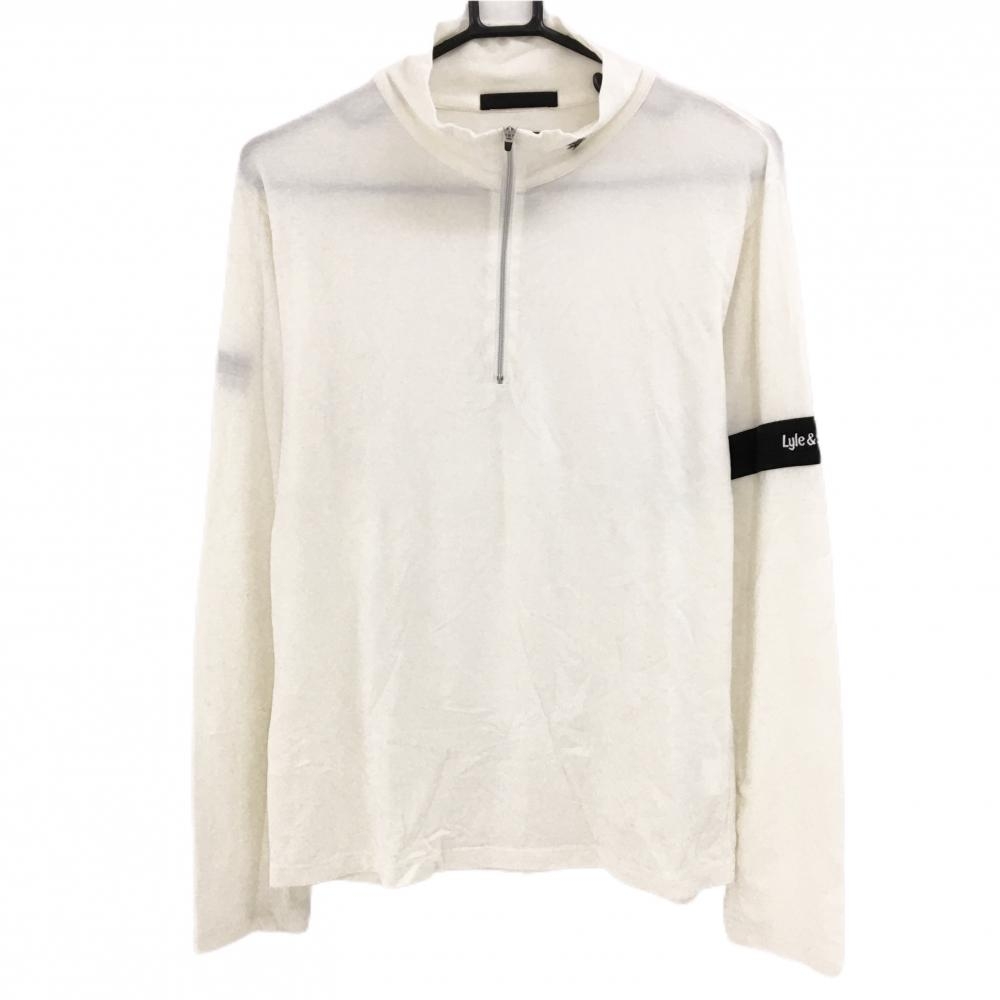 【超美品】ライルアンドスコットcode 長袖ハイネックシャツ 白 表微起毛 袖ライン ハーフジップ  メンズ L ゴルフウェア 