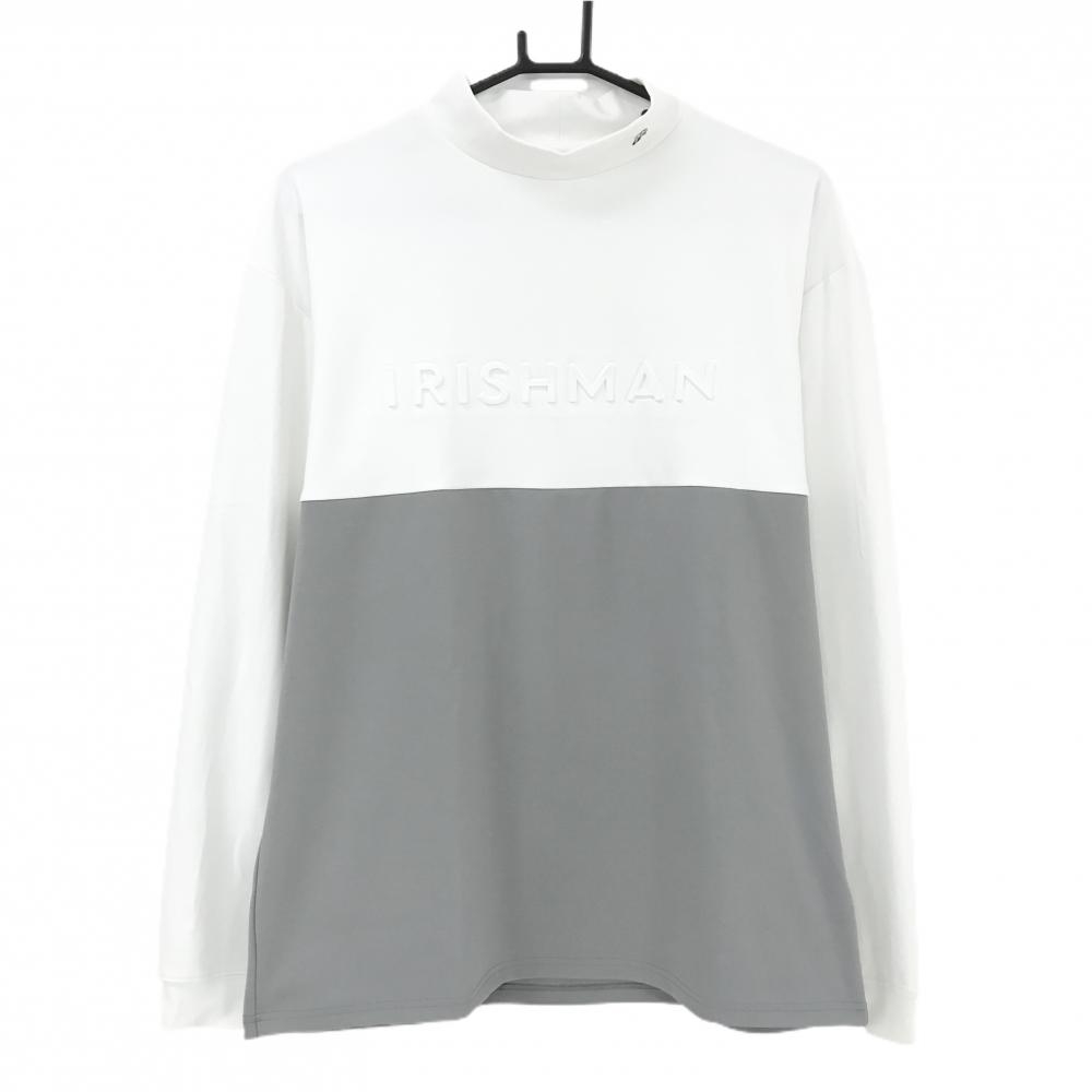 【未使用品】アイリッシュマン 長袖ハイネックシャツ 白×グレー バイカラー 立体ロゴ メンズ XL ゴルフウェア IRISHMAN