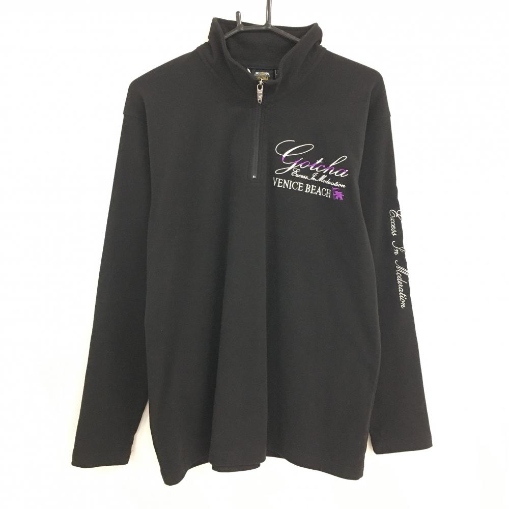 【超美品】ガッチャゴルフ 長袖ハイネックシャツ 黒 背面ロゴ 起毛 ハーフジップ メンズ XL ゴルフウェア GOTCHA GOLF