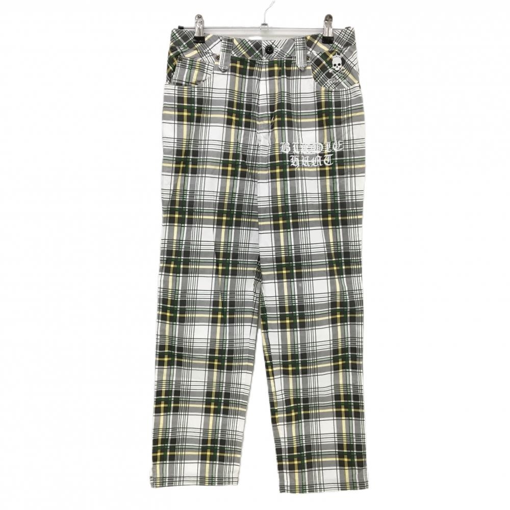 【美品】バーディーハント パンツ 白×グレー×グリーン チェック ロゴ刺しゅう メンズ 30 ゴルフウェア Birdie hunt