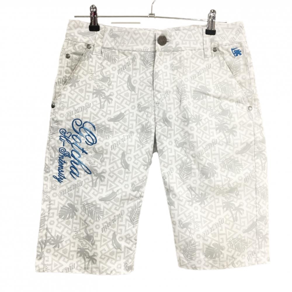 ガッチャゴルフ ハーフパンツ 白×ライトグレー 総柄 刺しゅう メンズ S ゴルフウェア GOTCHA GOLF