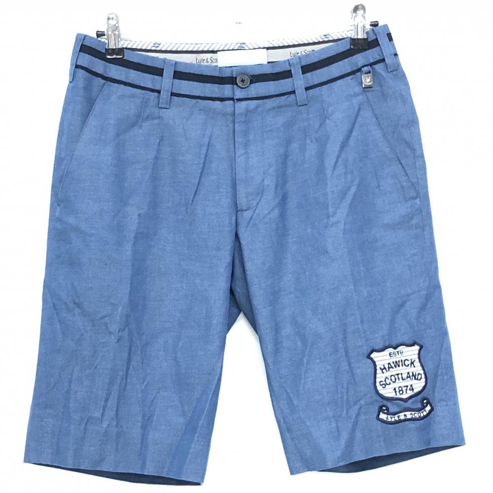 【超美品】ライルアンドスコット ハーフパンツ スモーキーブルー 裾ワッペン メンズ S ゴルフウェア LYLE＆SCOTT