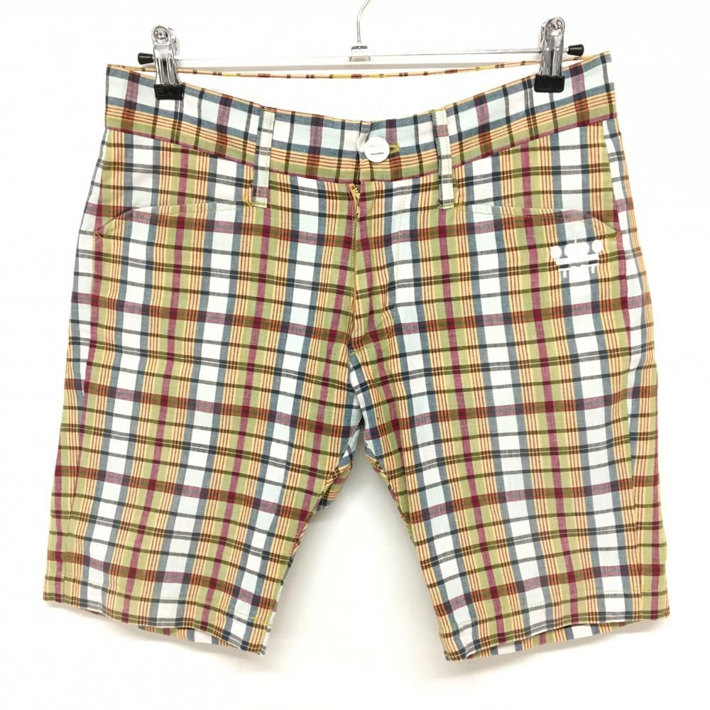 【超美品】ティーエムティークラシック ハーフパンツ ライトグリーン×マルチカラー チェック メンズ S ゴルフウェア TMT CLASSIC