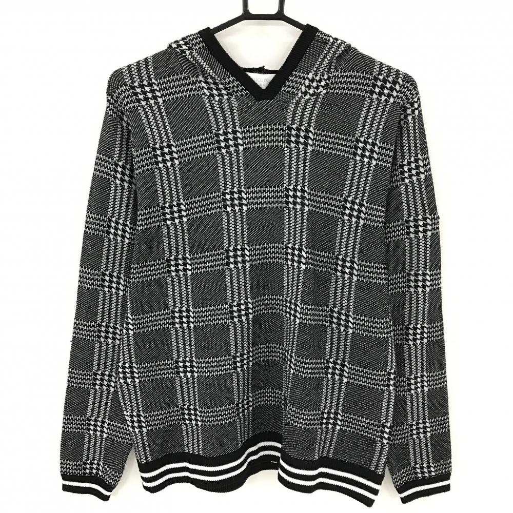 エピキュール フード付セーター 黒×白 チェック ニット レディース L ゴルフウェア epicure