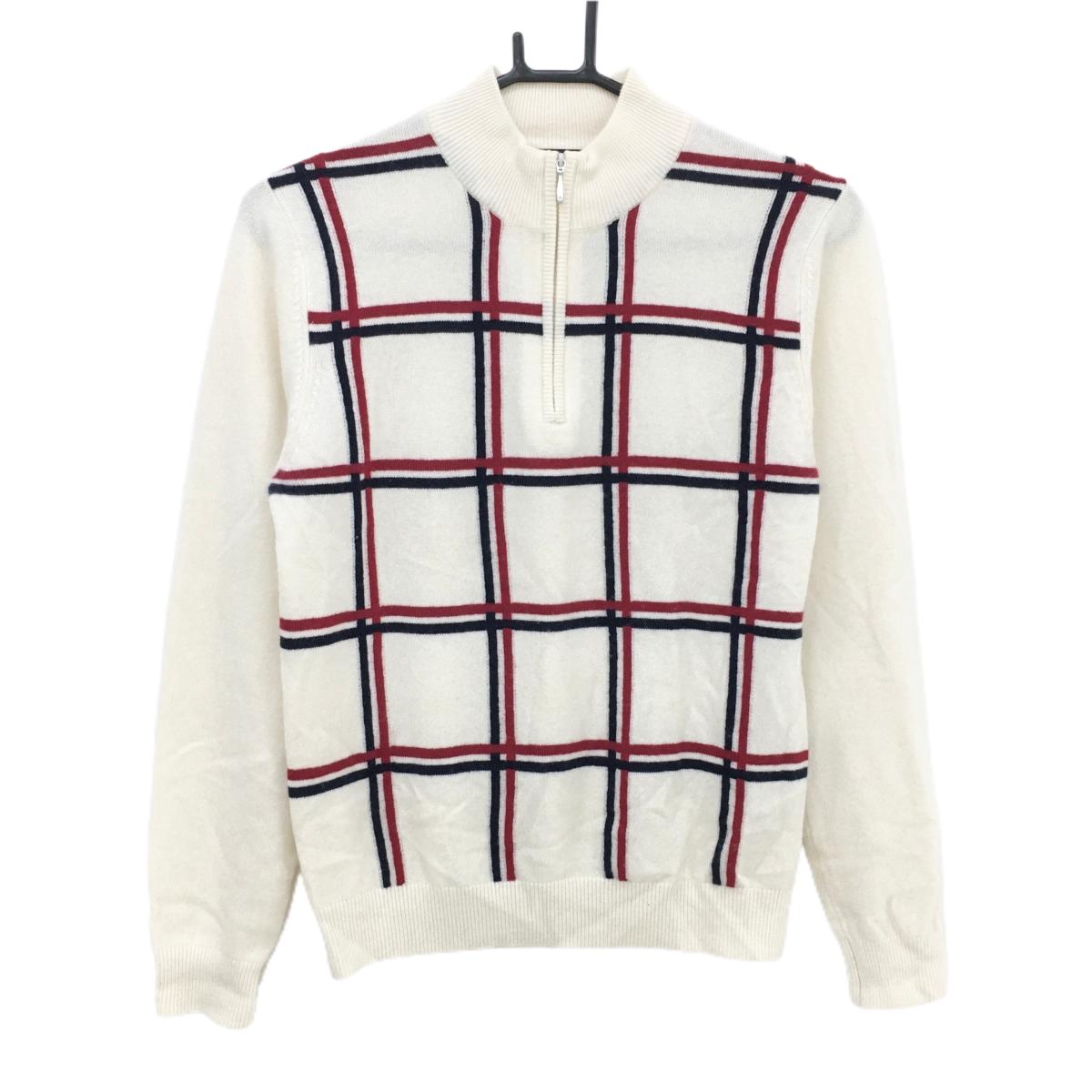 ワンサイダー ハイネックセーター アイボリー ハーフジップ 前チェック カシミヤ100％ ニット レディース M ゴルフウェア ONESIDER