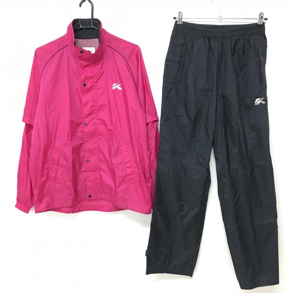 【美品】キャスコ レインウェア(2WAYジャケット×パンツ) ピンク×黒 袖着脱可  レディース L ゴルフウェア 