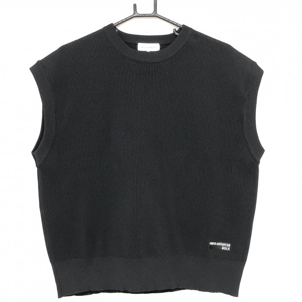 【美品】ナノユニバースゴルフ ニットベスト 黒 裾ロゴ刺しゅう  レディース L ゴルフウェア 2024年モデル nano universe GOLF
