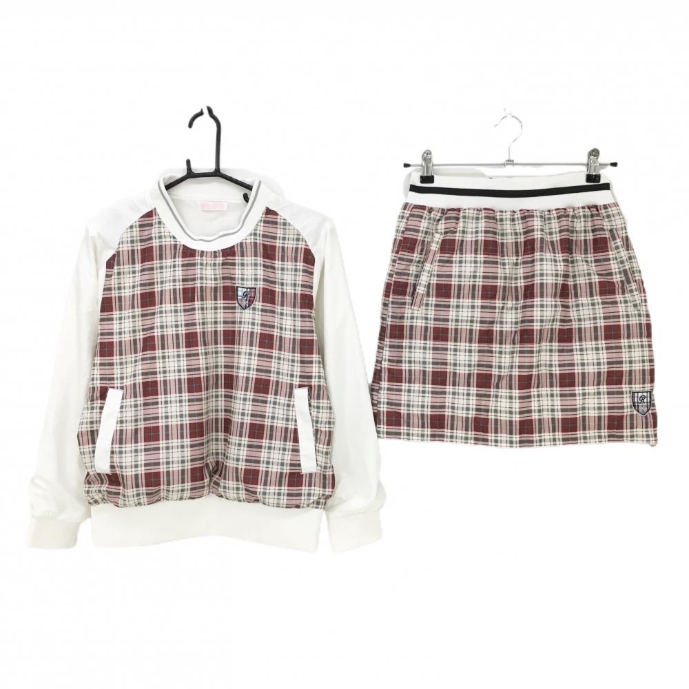 【美品】ロッキー＆ホッパー セットアップ(スニード×中綿スカート) レッド×白 チェック レディース M ゴルフウェア ROCKY&HOPPER