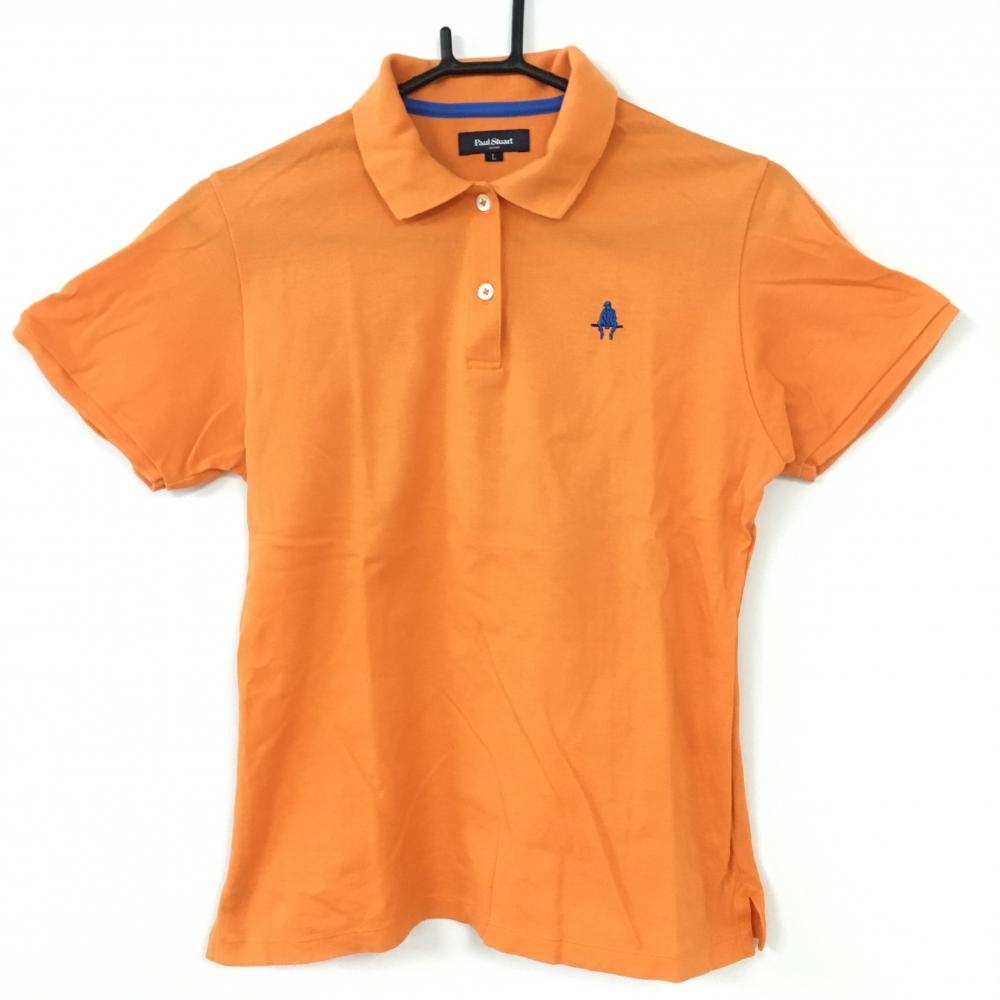 【美品】Paul Stuart ポールスチュアートスポーツ 半袖ポロシャツ オレンジ 綿100％ シンプル 無地 レディース L ゴルフウェア
