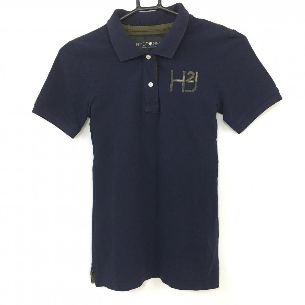 HYDROGEN ハイドロゲン 半袖ポロシャツ ネイビー×カーキ 一部迷彩 カモフラ柄 レディース XS ゴルフウェア 画像