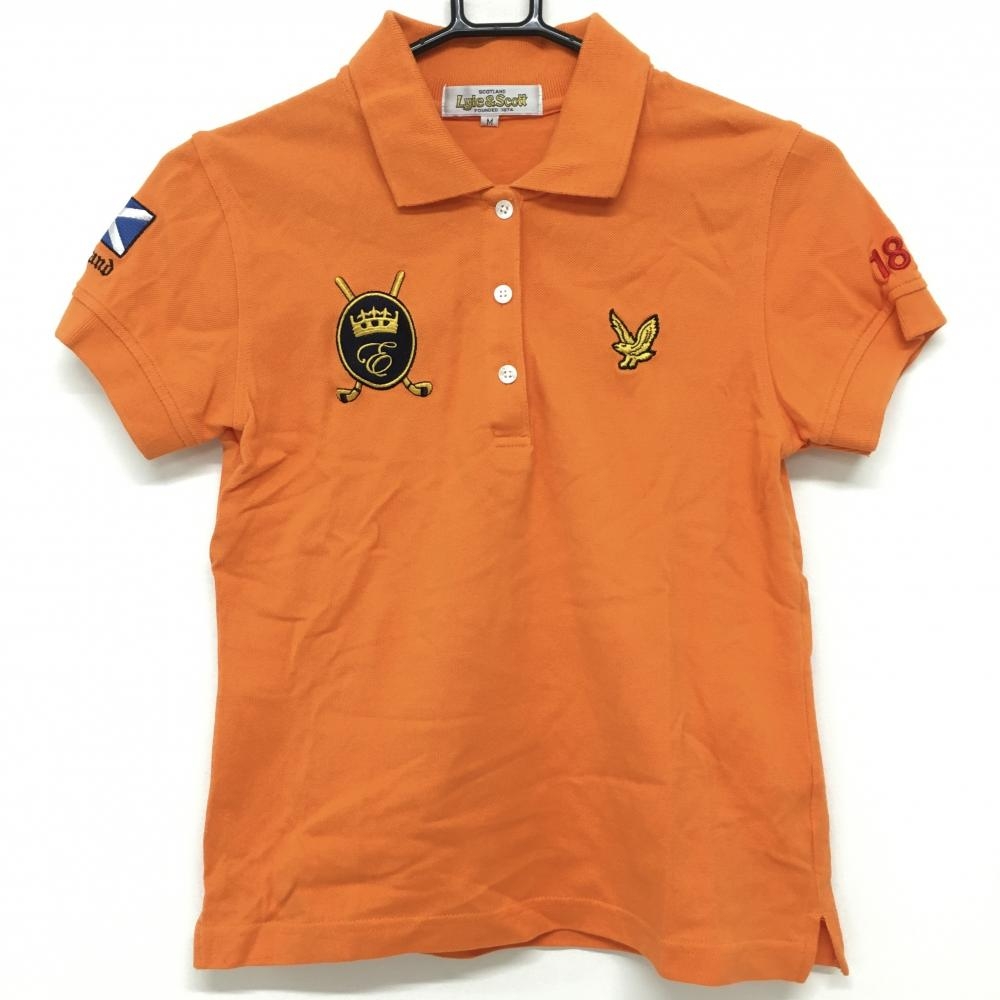 ライル＆スコット 半袖ポロシャツ オレンジ 刺しゅう レディース M ゴルフウェア LYLE&SCOTT