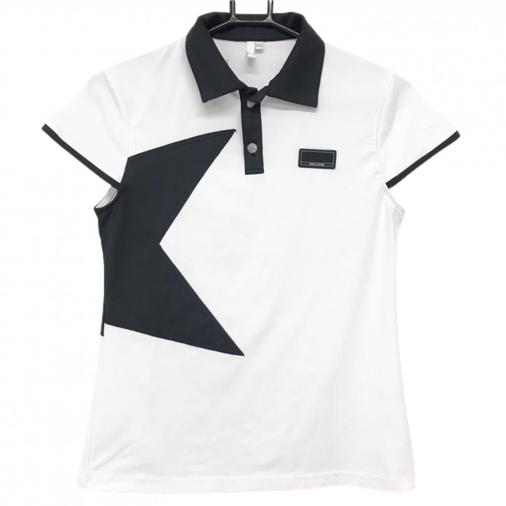 【美品】ロックデュード 半袖ポロシャツ 白×黒 サイドビッグスター 星  レディース 02 ゴルフウェア ROCK DUDE