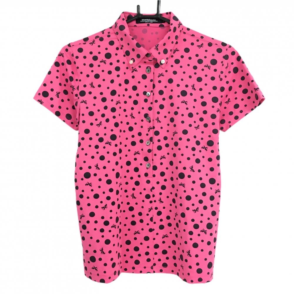 【美品】マイノリティ コレクション 半袖ポロシャツ ピンク×黒 ドット ボタンダウン  レディース F ゴルフウェア Minority Collection