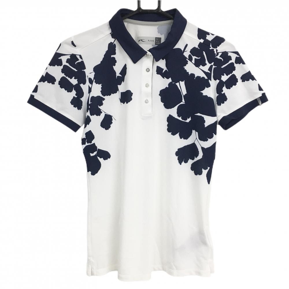 【超美品】チュース 半袖ポロシャツ 白×ネイビー 上部柄 レディース 36/S ゴルフウェア KJUS