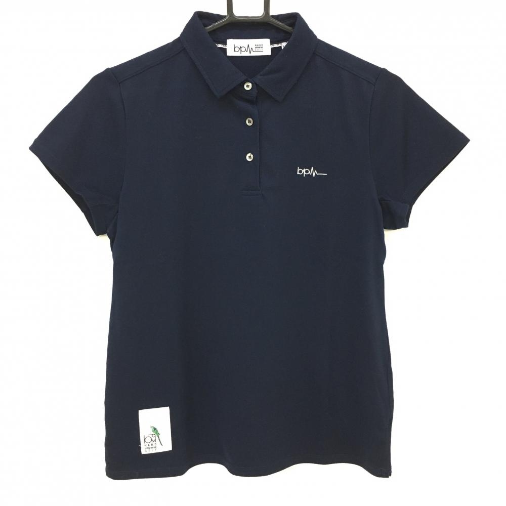【美品】ナノユニバースゴルフ 半袖ポロシャツ ネイビー×白 bpm 胸ロゴ レディース M ゴルフウェア NANO universe GOLF