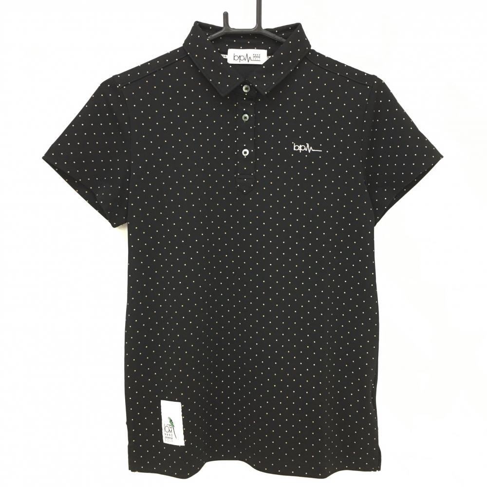 【超美品】ナノユニバースゴルフ 半袖ポロシャツ 黒×ライトブラウン ドット bpm 胸ロゴ レディース L ゴルフウェア NANO universe GOLF