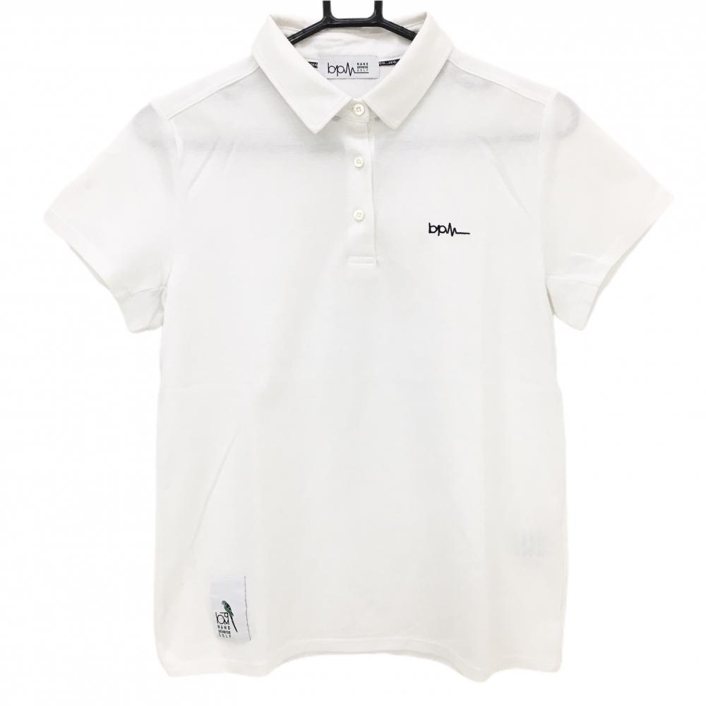 【美品】ナノユニバースゴルフ 半袖ポロシャツ 白×黒 bpm 胸ロゴ レディース L ゴルフウェア NANO universe GOLF