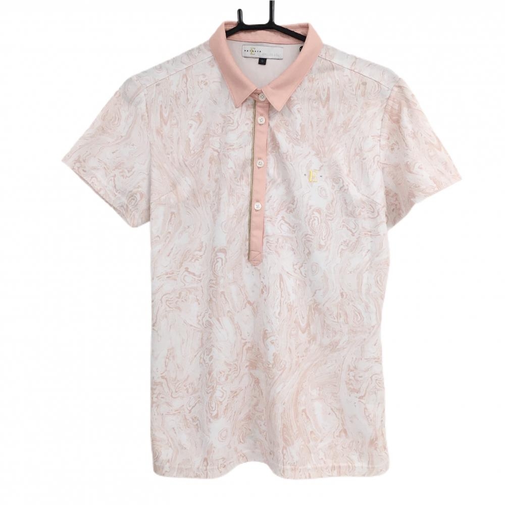 【美品】エピキュール 半袖ポロシャツ 白×ピンク 総柄 肩汚れ レディース  ゴルフウェア EPICURE