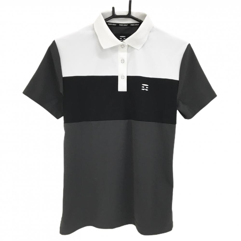 【美品】フィデスゴルフ 半袖ポロシャツ グレー×黒×白 バイカラー レディース M ゴルフウェア FIDES GOLF