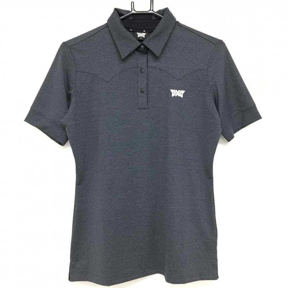 【新品】パーソンズエクストリームゴルフ 半袖ポロシャツ 杢グレー ロゴ白 スナップボタン レディース M ゴルフウェア PXG