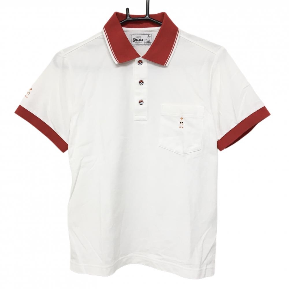 【美品】ポケモンシャツ 半袖ポロシャツ 白×レッド 刺しゅう  レディース  ゴルフウェア POKEMON SHIRTS