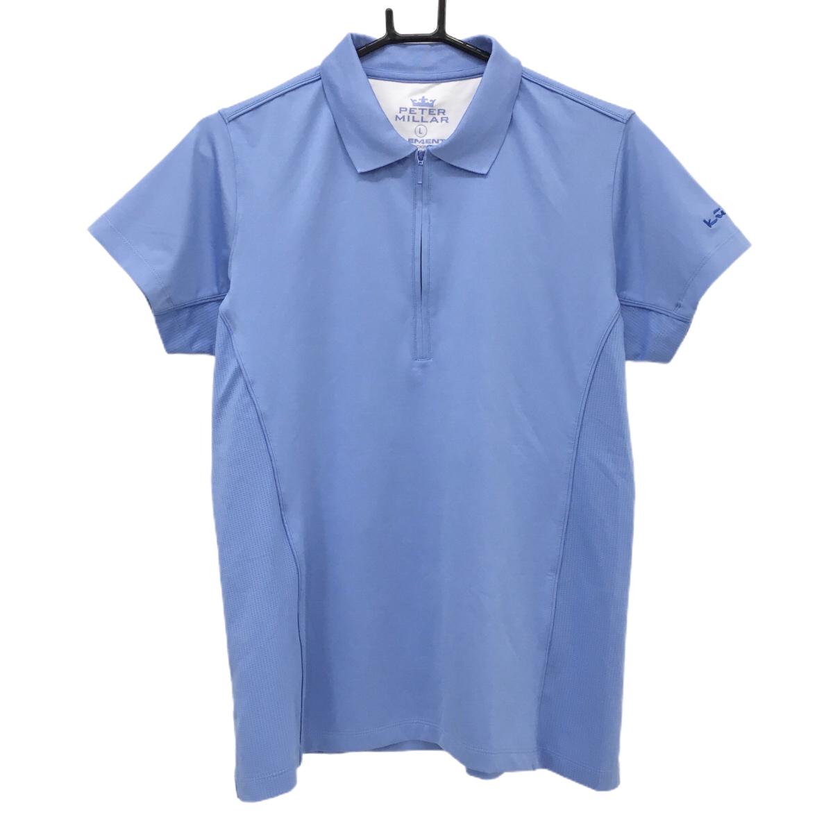 【超美品】ピーターミラー 半袖ポロシャツ ライトブルー ハーフジップ レディース L ゴルフウェア PETER MILLAR