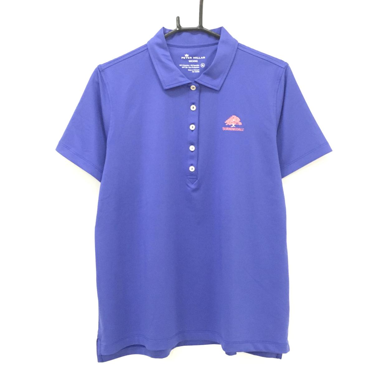 【超美品】ピーターミラー 半袖ポロシャツ ブルー系 胸刺しゅう レディース XL ゴルフウェア PETER MILLAR