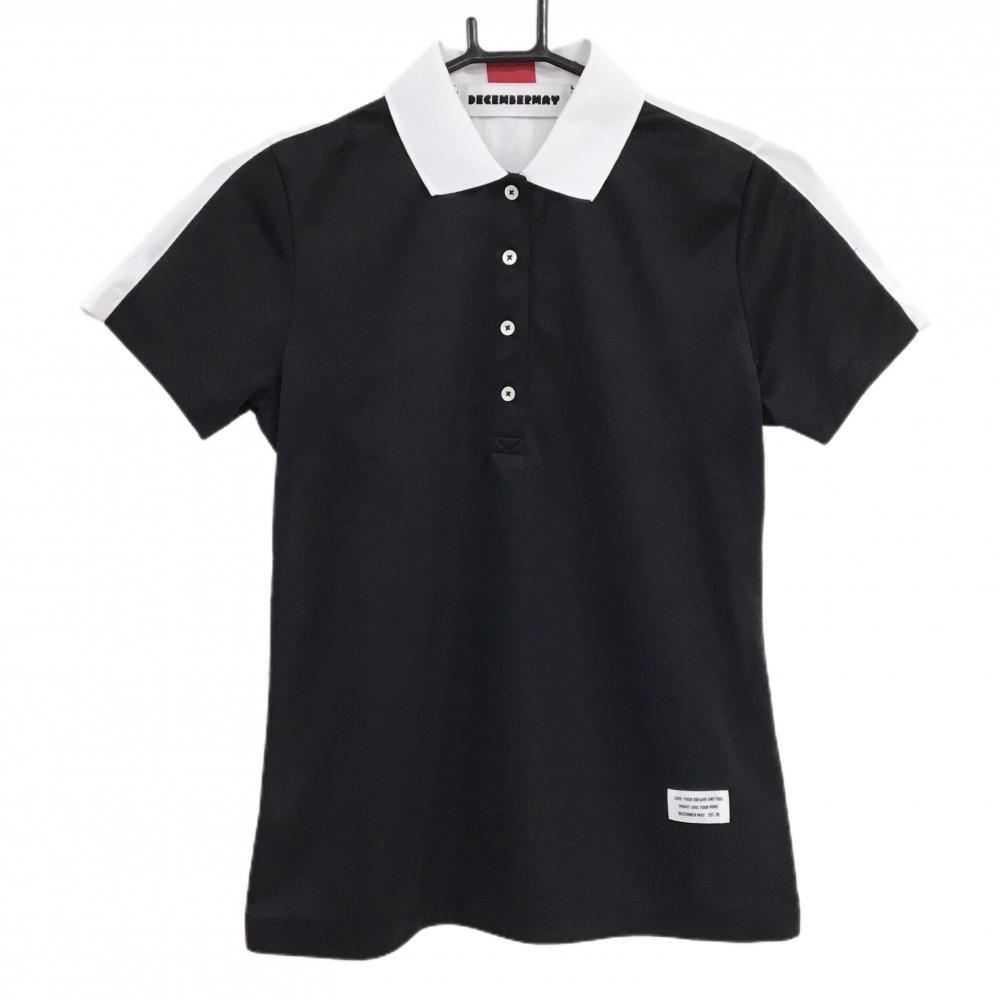 ディセンバーメイ 半袖ポロシャツ 黒×白 背面ロゴライン レディース S ゴルフウェア DECEMBERMAY