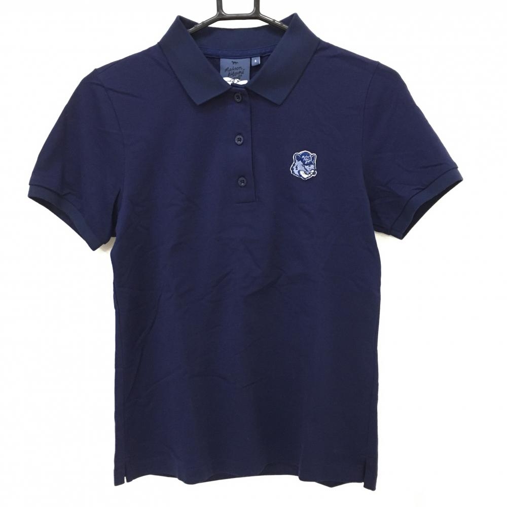 【美品】メゾンキツネゴルフ 半袖ポロシャツ ネイビー 胸ロゴワッペン レディース S ゴルフウェア MAISON KITSUNE GOLF