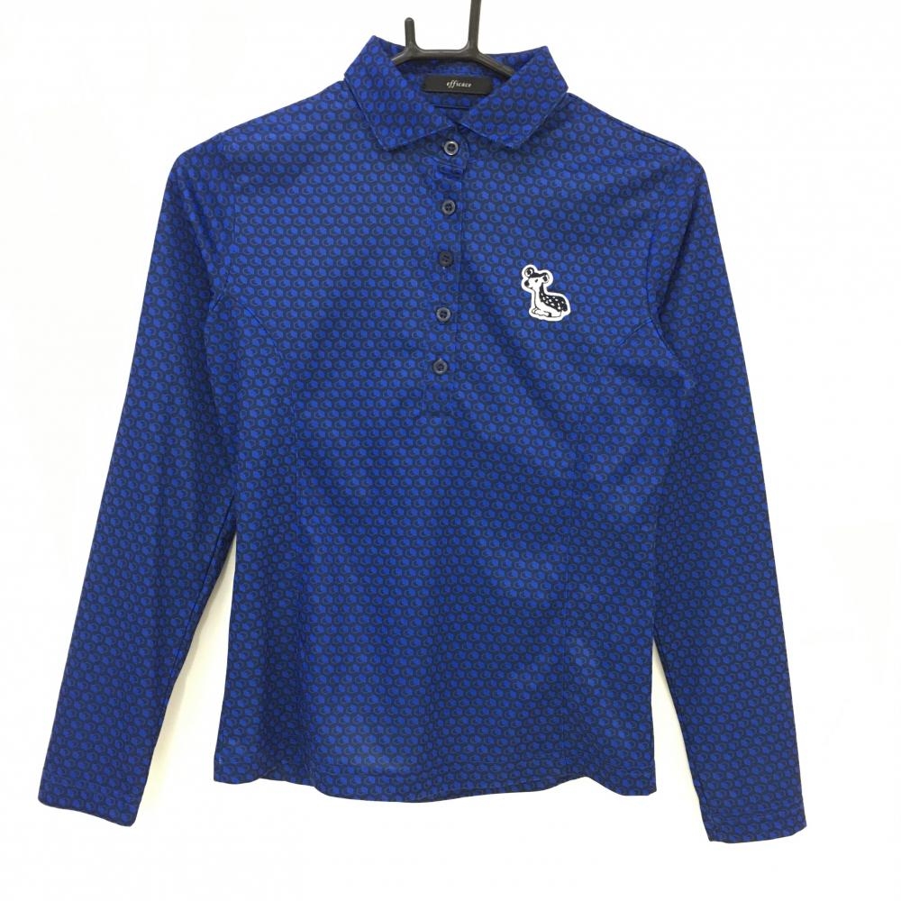 【超美品】エフィカス 長袖ポロシャツ ネイビー×ブルー 総柄  レディース  ゴルフウェア efficace 画像