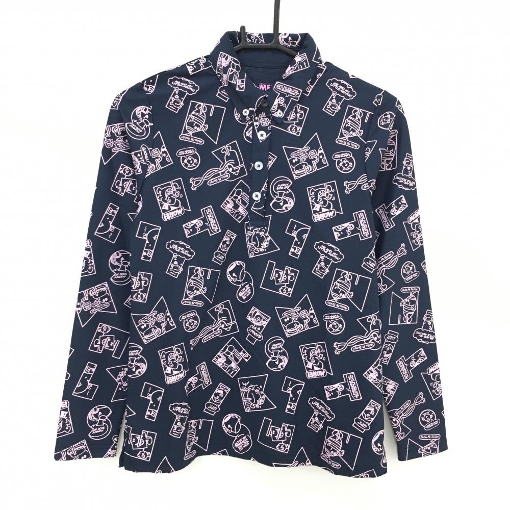 【超美品】ミスターメンリトルミス 長袖ポロシャツ ネイビー×ライトピンク 総柄 レディース M ゴルフウェア Mr.Men Little Miss