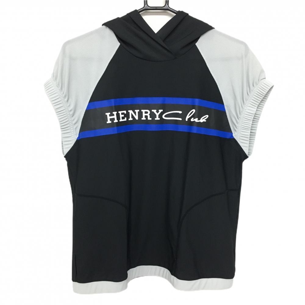 【美品】ヘンリークラブ フード付Tシャツ 黒×グレー ビックロゴ パーカー レディース 42(L) ゴルフウェア HENRY CLUB