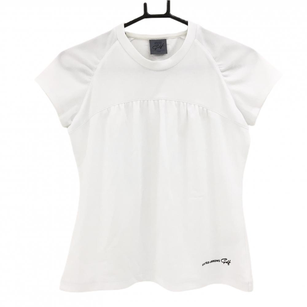 【美品】ユナイテッドアローズゴルフ Tシャツ 白 地模様 裾ロゴ刺しゅう  レディース Small ゴルフウェア UNITED ARROWS GOLF