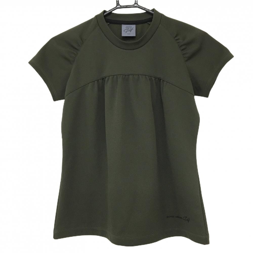 【超美品】ユナイテッドアローズゴルフ 半袖シャツ カーキ ロゴ刺しゅう レディース SMALL ゴルフウェア UNITED ARROWS