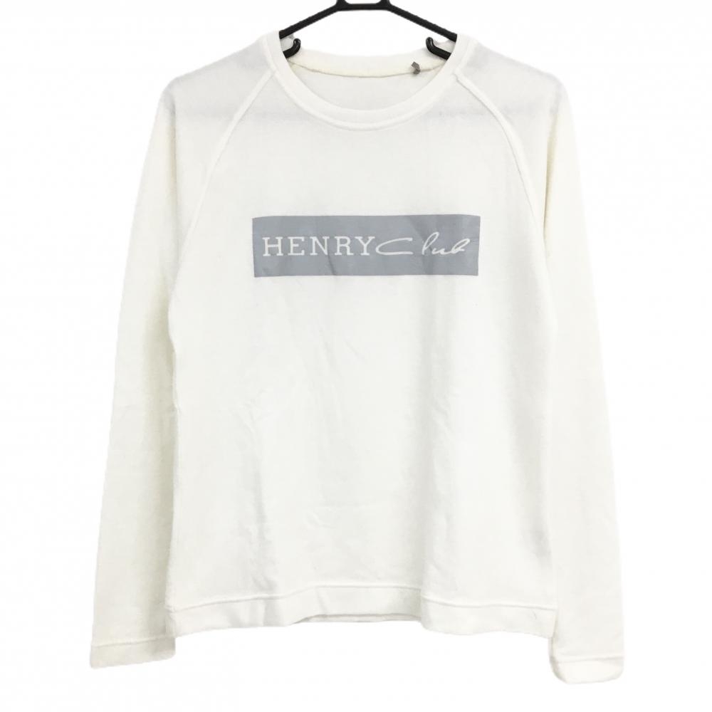 【美品】ヘンリークラブ 長袖シャツ 白×グレー フロントロゴ 起毛 レディース 42(XL) ゴルフウェア HENRY Club