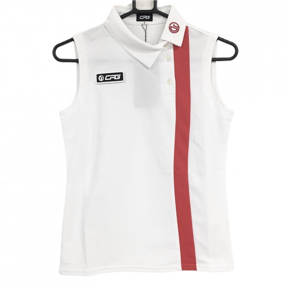 【新品】シーピージーゴルフ ノースリーブポロシャツ 白×レッド 前ライン レディース 1(S) ゴルフウェア CPG GOLF