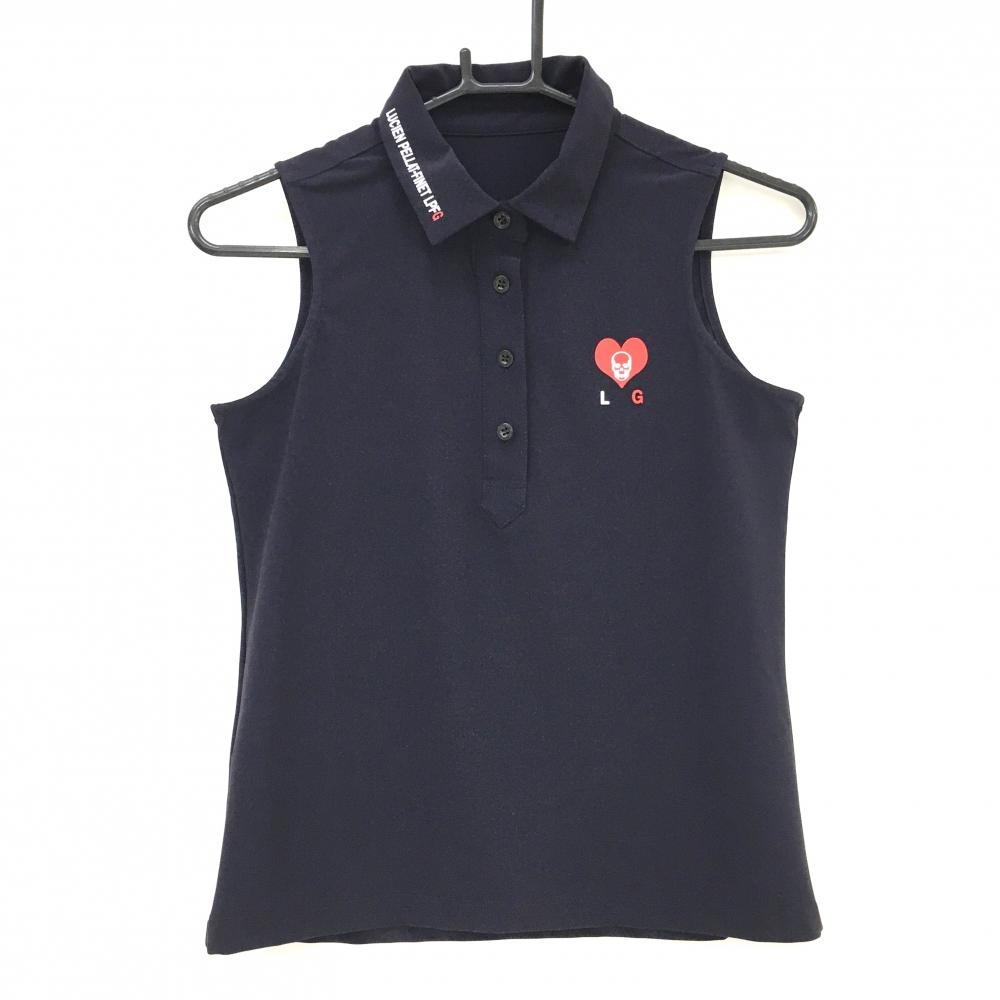 【超美品】ルシアンペラフィネ ノースリーブポロシャツ ダークネイビー×レッド×白 レディース S ゴルフウェア LUCIEN PELLAT-FINET