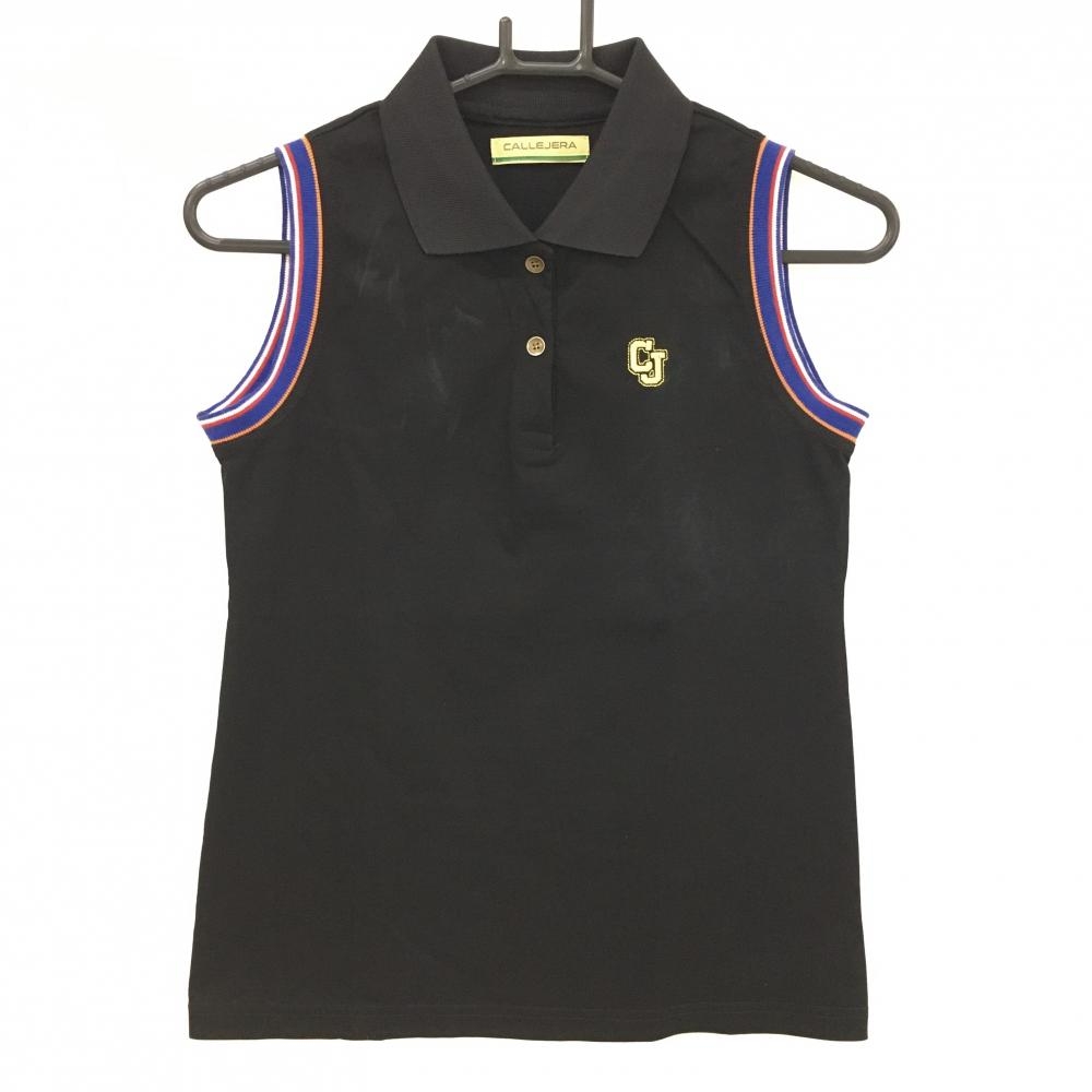 カジェヘラ ノースリーブポロシャツ 黒×ブルー 袖口ライン レディース 1(M) ゴルフウェア CALLEJERA