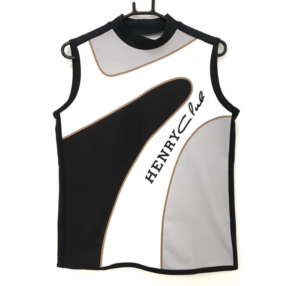 【超美品】ヘンリークラブ ノースリーブハイネックシャツ 黒×白 切替 メッシュ調  レディース 42 ゴルフウェア HENRY CLUB