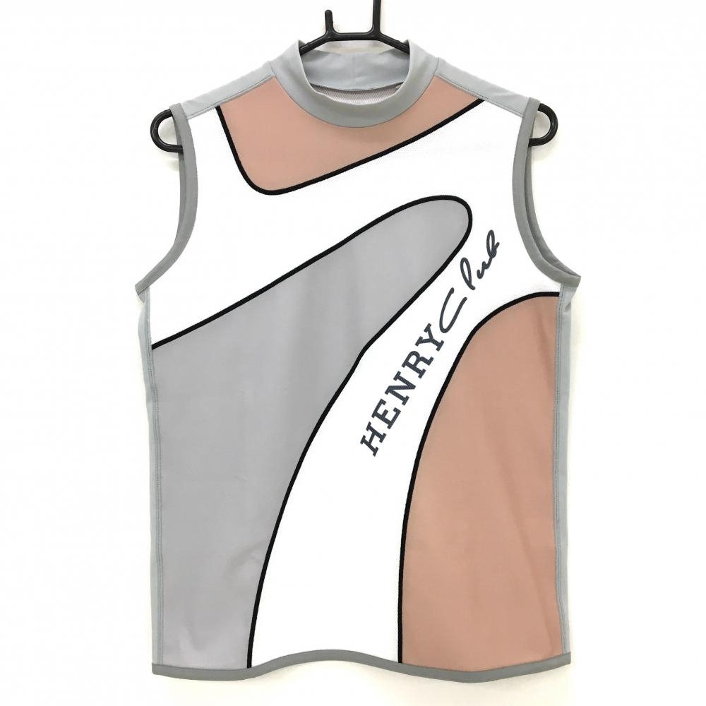 【超美品】ヘンリークラブ ノースリーブハイネックシャツ グレー×黒 切替 メッシュ調  レディース 42 ゴルフウェア HENRY CLUB