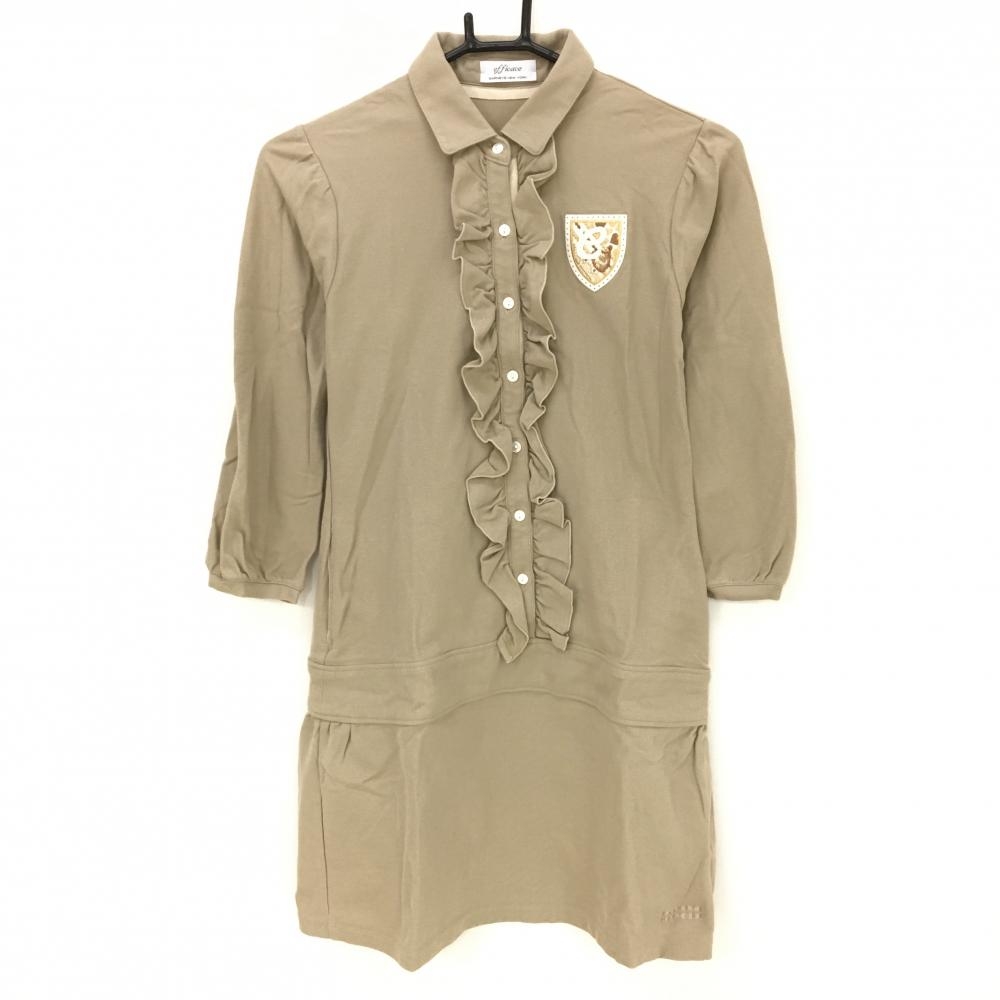 【美品】エフィカス×バーニーズニューヨーク 半端袖ワンピース ベージュ フリル レディース 2(M) ゴルフウェア efficace