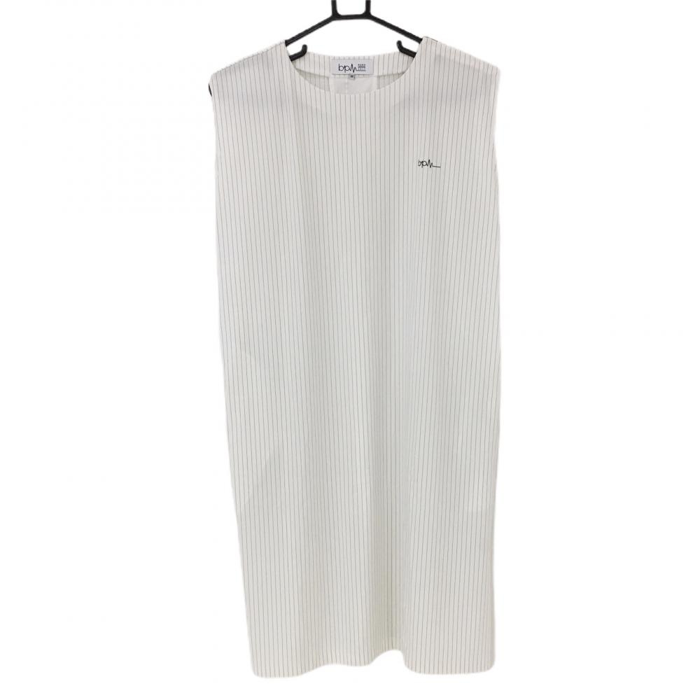 【超美品】ナノユニバースゴルフ ノースリーブワンピース 白×黒 ストライプ  レディース M ゴルフウェア 2022年モデル NANO universe