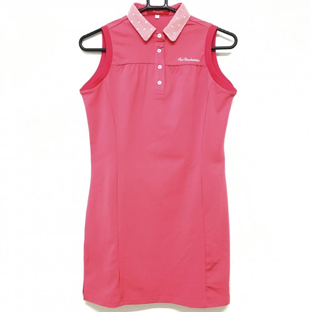 【新品】オーバカナル ワンピース ピンク ロゴ刺しゅう 襟レース レディース O(M) ゴルフウェア AUX BACCHANALES